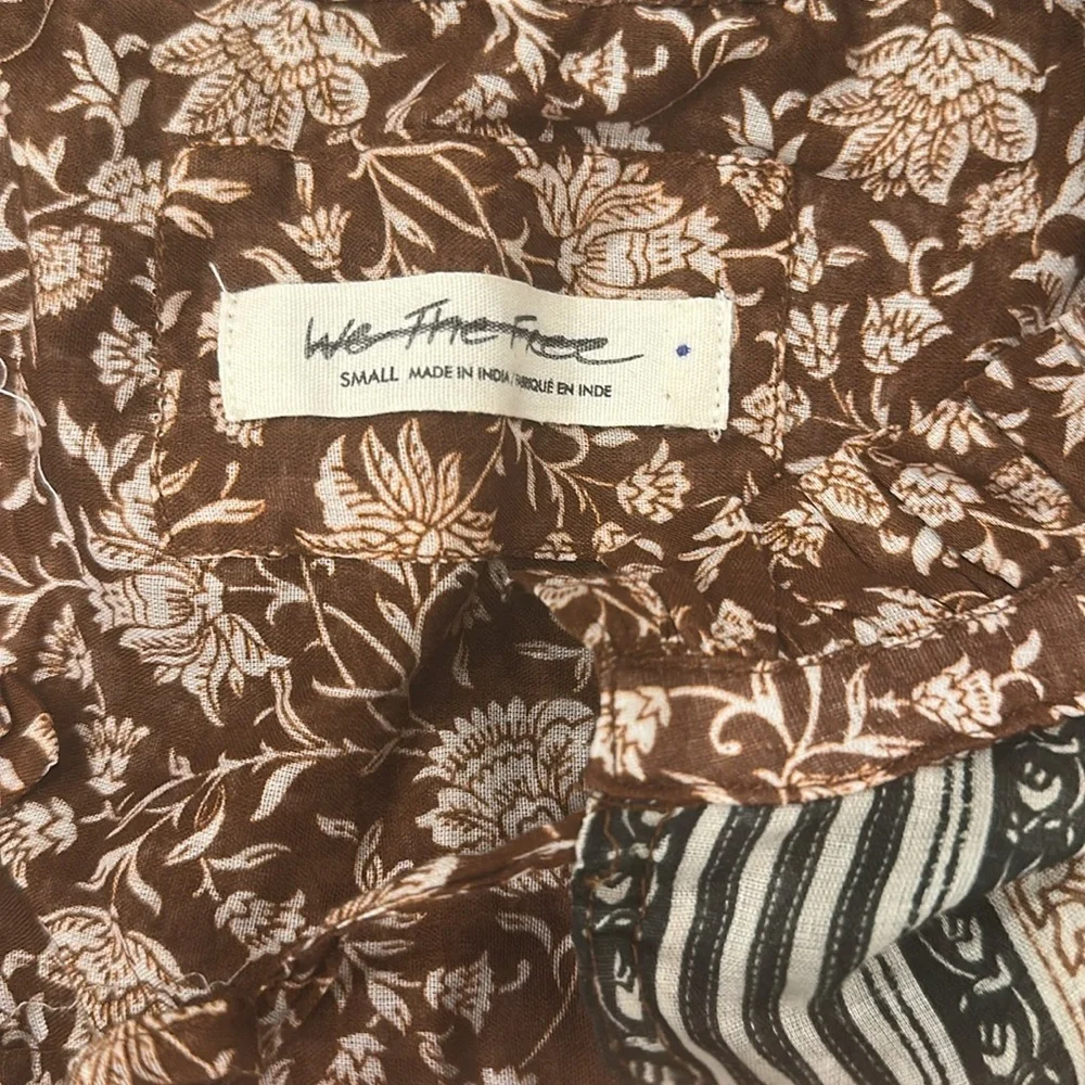 FREE PEOPLE We The Free Batik Border Bohemian Brown Floral Women's Top